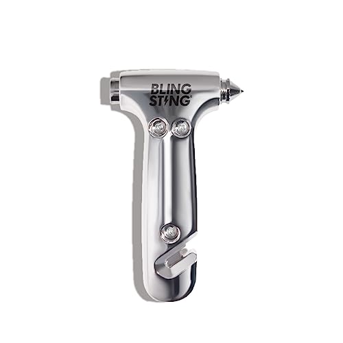 BLINGSTING Safety Hammer - Emergency Automotive Escape Tool with Window Breaker, Seat Belt Cutter & Adjustable Car Visor Strap - Tempered Glass Breaker - Steel Blade - Silver (1 Count) - color: Silver 1