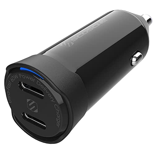 Scosche CPDCC60 PowerVolt 60W Certified Dual USB Type-C + Type-C Fast Car Charger Power Delivery 3.0 with PPS for All USB-C Devices - size: Dual Port, style: 60W