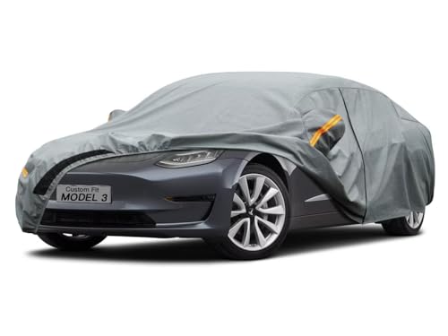 Kayme Heavy Duty Car Cover Waterproof All Weather, Custom Fit for Tesla Model 3, Outdoor Full Exterior Cover with Charging Port and Breathable Ventilation Mesh, Sun and Rain Protection. - size: Custom Fit Tesla Model 3-1