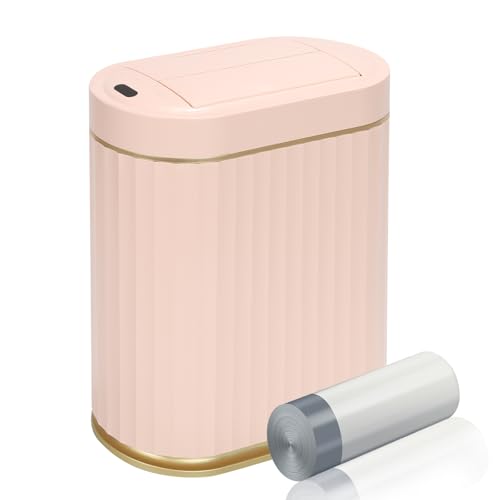 ELPHECO Bathroom Trash Can with Lid Butterfly, Motion Sensor Trash Can Bathroom Decor Automatic Garbage Can Wastebasket Bathroom Accessories, Kitchen, Living Room, Office, Pink Gold - color: Pink Gold