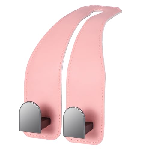Car Hooks for Headrest, Leather Car Seat Back Storage Organizer Interior Accessories, Auto Seat Hook Hangers for Purse Umbrellas Handbag Clothes Coats Grocery Bags (Pink-1 Pack) - color: Pink-1 Pack