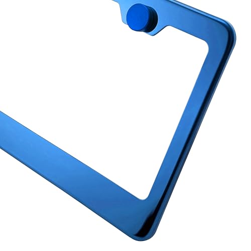 T304 Stainless Steel License Plate Frame – 8K Mirror Polish Finish, Rust-Resistant, Slim Design, Universal Fit, Includes Screw Caps, Washers & Stainless Steel Screws (Blue Chrome) - color: Blue Chrome