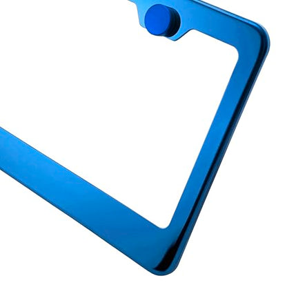 T304 Stainless Steel License Plate Frame – 8K Mirror Polish Finish, Rust-Resistant, Slim Design, Universal Fit, Includes Screw Caps, Washers & Stainless Steel Screws (Blue Chrome) - color: Blue Chrome