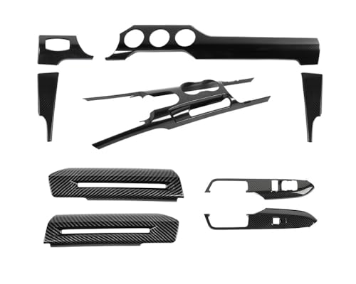 JWWY Carbon Fiber Interior Trim Kit for 2015–2023 Ford Mustang, Center Console Gear Shift Panel Window Lift Switch Door Handle Cover Interior Accessories 9PCS