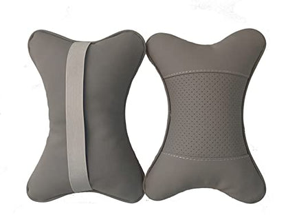 Car Neck Pillows 2pcs Pack Car Headrest Pillow Pu Leather Car Cervical Pillows for Traveling Car Pillows Filled by Fiber (Gray) - color: Grey