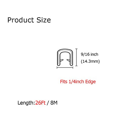 Rubber Edge Trim Black 26Feet, Fits 1/4” Edge, Flexible U Shape Seal Strip for Sharp/Rough Surfaces, Cars, Trucks, Boats - style: Fits 1/4" Edge