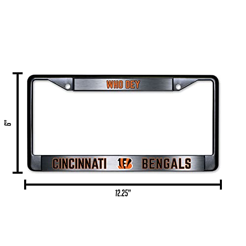 NFL Cincinnati Bengals Who Dey Black Chrome License Plate Frame - 2-Screw Mount - color: Bengals
