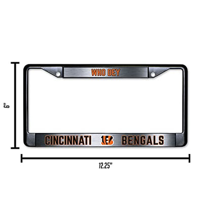 NFL Cincinnati Bengals Who Dey Black Chrome License Plate Frame - 2-Screw Mount - color: Bengals