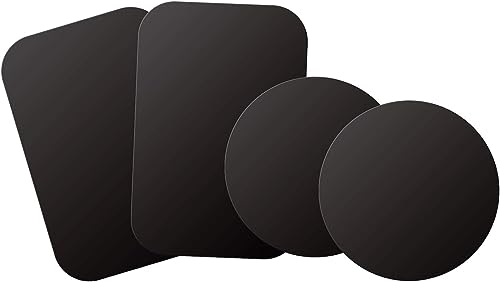 Mount Metal Plate with Adhesive for Magnetic Cradle-Less Mount by WixGear - X4 Pack 2 Rectangle and 2 Round (Compatible with Magnetic mounts) (Black) - color: Black