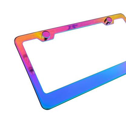 T304 Stainless Steel License Plate Frame – 8K Mirror Polish Finish, Rust-Resistant, Slim Design, Universal Fit, Includes Screw Caps, Washers & Stainless Steel Screws (Iridescent) - color: Iridescent