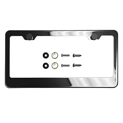 Graphite T304 Stainless Steel License Plate Frame – 8K Mirror Polish Finish, Rust-Resistant, Slim Design, Universal Fit, Includes Screw Caps, Washers & Stainless Steel Screws for Front or Rear Plates - color: Graphite