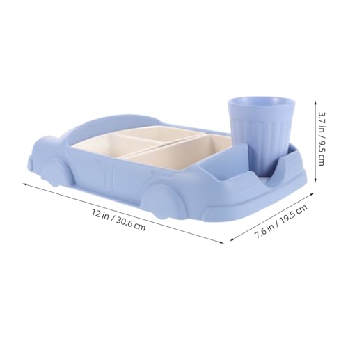 Totority Car-Shaped Dinner Tray Bamboo Fiber Kids Plate with Divided Sections and Water Cup Toddler Feeding Dish Durable and Drop-Resistant 12.04X7.67X3.74In
