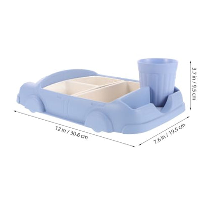 Totority Car-Shaped Dinner Tray Bamboo Fiber Kids Plate with Divided Sections and Water Cup Toddler Feeding Dish Durable and Drop-Resistant 12.04X7.67X3.74In