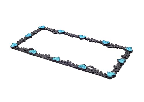 Creathome 3D Shining Daisy Heart License Plate Frame from Pure Zinc Alloy Metal Perfect Plate Holder, Matt Black with Blue Glitter, Luminously Heart - color: Matt Black with Blue Glitter, Luminously Heart