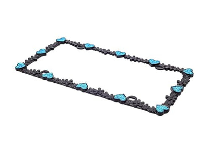 Creathome 3D Shining Daisy Heart License Plate Frame from Pure Zinc Alloy Metal Perfect Plate Holder, Matt Black with Blue Glitter, Luminously Heart - color: Matt Black with Blue Glitter, Luminously Heart