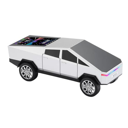 WSTER WS-580 Futuristic Pickup Truck Bluetooth Replica Speaker with LED Display Screen TWS, FM, USB/TF, LED Headlights, Mic, Practical Gift for Car Model Fans, Audio Users & Tech Hobbyists (Silver) - color: Silver