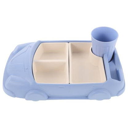 Totority Car-Shaped Dinner Tray Bamboo Fiber Kids Plate with Divided Sections and Water Cup Toddler Feeding Dish Durable and Drop-Resistant 12.04X7.67X3.74In
