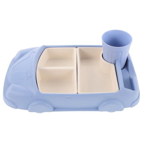 Totority Car-Shaped Dinner Tray Bamboo Fiber Kids Plate with Divided Sections and Water Cup Toddler Feeding Dish Durable and Drop-Resistant 12.04X7.67X3.74In