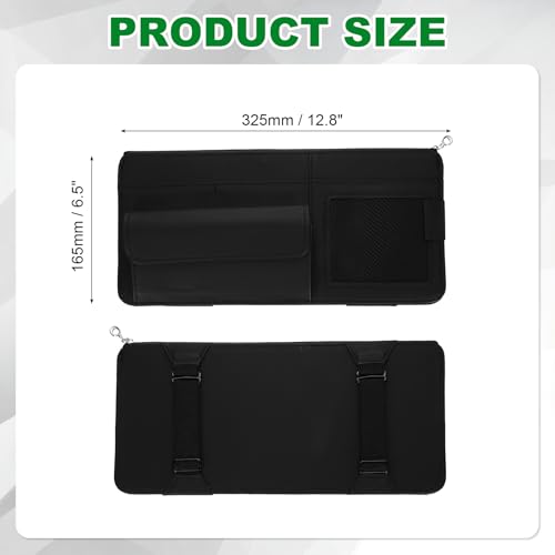 PATIKIL 1Pcs Car Sun Visor Organizer, 12.8 x 6.5Inch PU Leather Vehicle Storage Pouch Holder for Sunglasses Card Pen Driver License Car Accessories, Black
