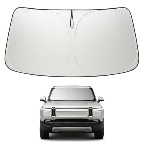 Proadsy Windshield Sun Shade for Rivian R1S 2022-2025 2026 4-Layer Foldable Front Sunshade Protector Sun Visor Blocks UV Rays Keep Car Cooler - size: Rivian R1s 2022-2026