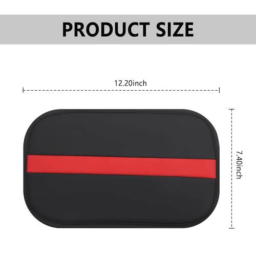 Leather Car Center Console Cover,Striped Patchwork Car Armrest Cover for Protecting Car Armrest Box & Car Decorations,Universal Car Accessories Interior Fits Cars,SUVs,Trucks (Black/Red)