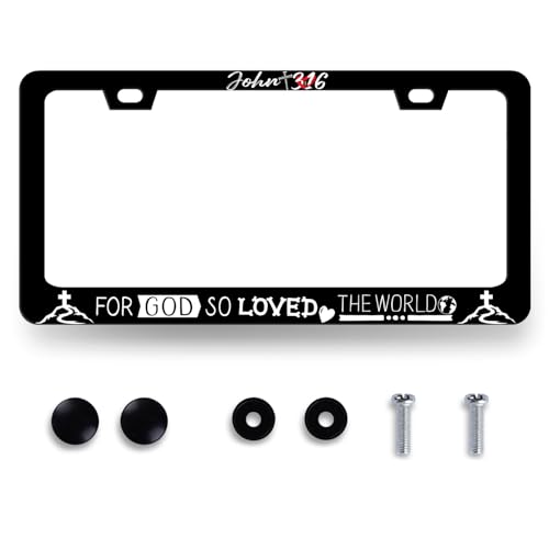 John 3:16 Christian License Plate Frame For God So Loved The World License Plate Holder Funny Stainless Steel Car Bracket 2 Hole With Screws Universal Auto Accessory License Plate Frames 6.2x12.2 Inch - color: John 3:16 for God So Loved The World