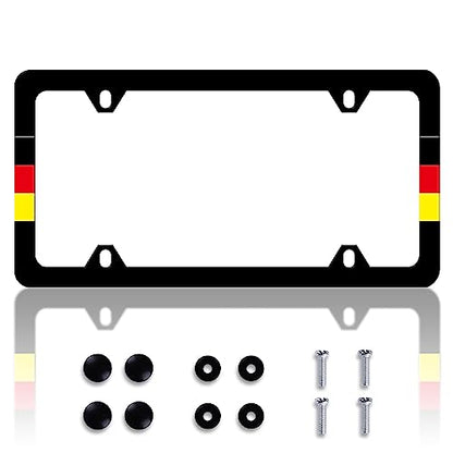German Flag License Plate Frame Germany License Plate Frames Personalise Stainless Steel Funny Design Compatible with Standard License Plate Holder for USA and Canada 6 X 12 with Screws - color: German Flag