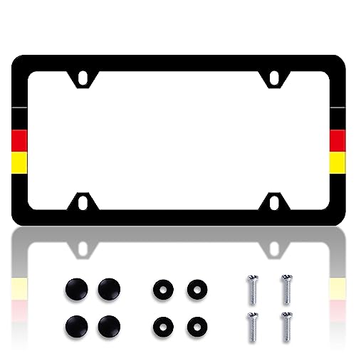German Flag License Plate Frame Germany License Plate Frames Personalise Stainless Steel Funny Design Compatible with Standard License Plate Holder for USA and Canada 6 X 12 with Screws - color: German Flag