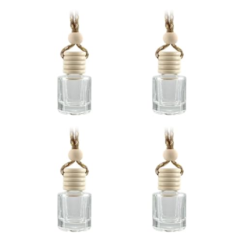 4Pcs Hanging Car Air Freshener, Empty Glass Perfume Bottle Pendant with Wooden Cap, Refillable Drift Freshener Diffuser for Essential Oils - Car Accessories for Women Men-Cylindrical - size: Cylindrical - 4PCS