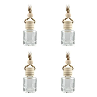 4Pcs Hanging Car Air Freshener, Empty Glass Perfume Bottle Pendant with Wooden Cap, Refillable Drift Freshener Diffuser for Essential Oils - Car Accessories for Women Men-Cylindrical - size: Cylindrical - 4PCS