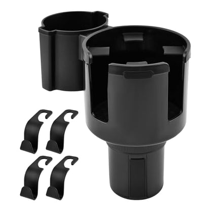 2-in-1 Car Cup Holder Expander with 4 Hooks - Upgraded Adjustable & Expandable Base, Offset Option, Versatile Car Accessories Fits Yeti, Hydroflask, Large Water Bottles