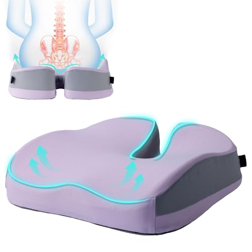 Seat Cushions for Office Chairs Wheelchair Cushion for Long Sitting Back Pain，Memory Foam Seat Car Computer Desk Chair Cushion，Coccyx Cushion for Tailbone Pain Relief Office Chair Butt Pillow Purple - color: Purple