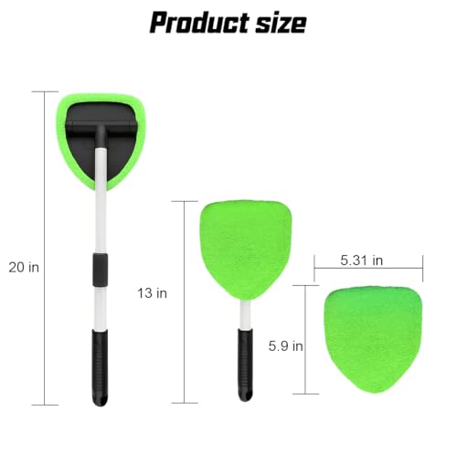 Car Windshield Cleaner Tool, Vehicle Window Detailing Cleaning Kit with Extendable Handle & 4 Washable Microfiber Pad, Auto Glass Wiper Cleaner for Exterior & Interior, Universal Fit (Green) - color: Green