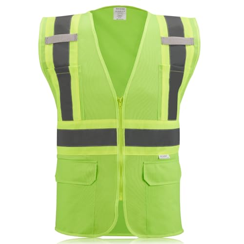 High Visibility Reflective Safety Vest with Zipper and Pockets grass green,M - color: Grass Green, size: Medium