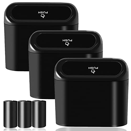 Car Trash Can Bin with Lid - 3 Packs Universal Vehicle Mini Leakproof Garbage Can Bin with 60pcs Trash Bags Can Organizer Storage for Front Back Seat Accessories for Auto Office Bedroom Home(Black) - color: Black-3Pcs