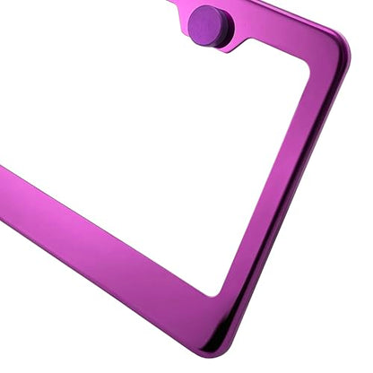 T304 Stainless Steel License Plate Frame – 8K Mirror Polish Finish, Rust-Resistant, Slim Design, Universal Fit, Includes Screw Caps, Washers & Stainless Steel Screws (Purple Pink) - color: Purple Pink