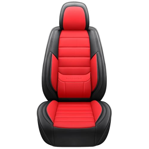 MINGBRON Front Car Seat Covers, Leather Car Seat Covers, Fit for Most Cars SUV and Most Sedan Red - color: Black Red, size: Front Pair