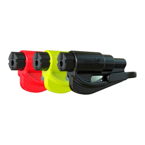 resqme The Original Emergency Keychain Car Escape Tool, 2-in-1 Seatbelt Cutter and Window Breaker, Made in USA, Family Pack of 3 - Black, Red, Yellow -Compact Emergency Hammer - color: Black, Red, Yellow