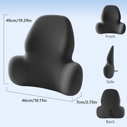 Lumbar Support Pillow with Fixed Chuck | Ergonomic Memory Foam Cushion | Washable Cover | Back Pain Relief & Posture Improvement | Fits Car/Office/Gaming Chairs/Wheelchairs & Home - color: Black