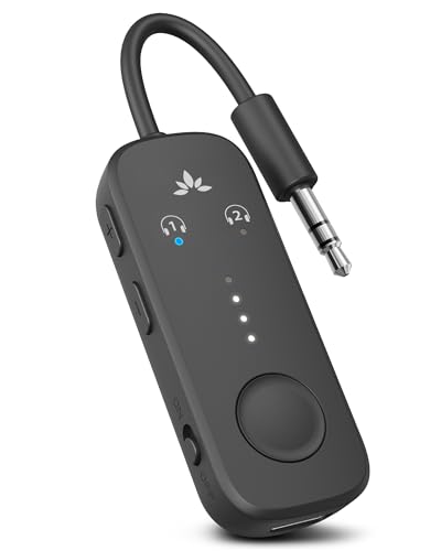 Avantree Relay - Premium Airplane Bluetooth Adapter with Advanced Qualcomm Chipset, 2 Headphones Support, 25hrs Play Time, aptX Adaptive & HD Audio Transmitter for Airpods, Bose & Travel Flight - color: 1-Black