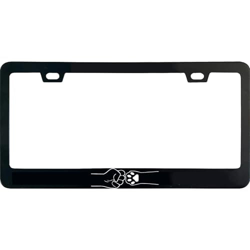 Human Hand Dog Cat Paw License Plate Frame, 12 X 6 Inch Black Stainless Steel Car Accessories for Women/Men, with 2 Holes & Screws - color: Human Hand Dog Cat Paw