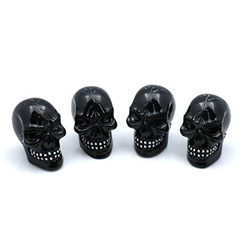 Tires Skull Valve Stem Caps Universal Fit Most Cars SUV Bike Trucks Motorcycles 4 Pcs/Set(Black) - color: black