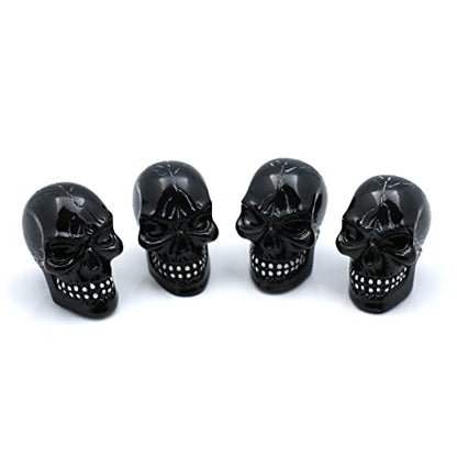 Tires Skull Valve Stem Caps Universal Fit Most Cars SUV Bike Trucks Motorcycles 4 Pcs/Set(Black) - color: black