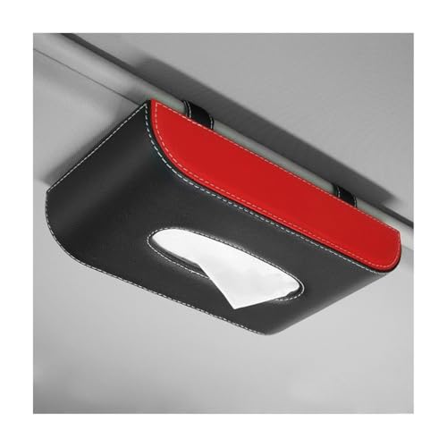 Car Tissue Holder, Rectangular Leather Sun Visor Napkin Case with Tissue Refill, Universal Mask Dispenser Hanging Paper Towel Organizer for Most Vehicles, Car Accessories (Black & Red) - color: Black & Red