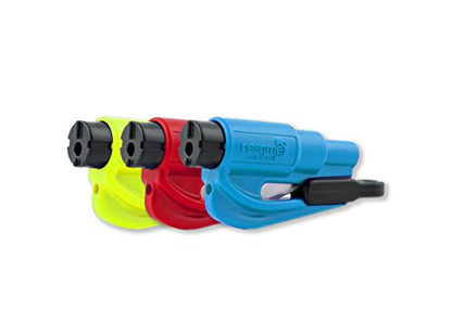 resqme The Original Emergency Keychain Car Escape Tool, 2-in-1 Seatbelt Cutter and Window Breaker, Made in USA, Family Pack of 3, Red, Blue, Yellow - Compact Emergency Hammer - color: Red, Blue, Yellow