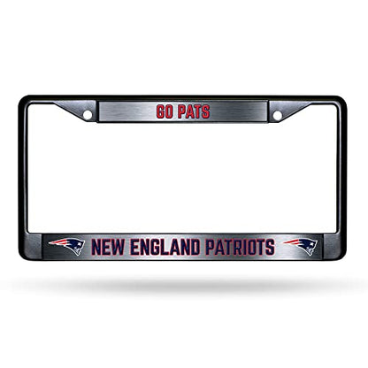 NFL New England Patriots Go Pats Black Chrome License Plate Frame - 2-Screw Mount - color: Patriots