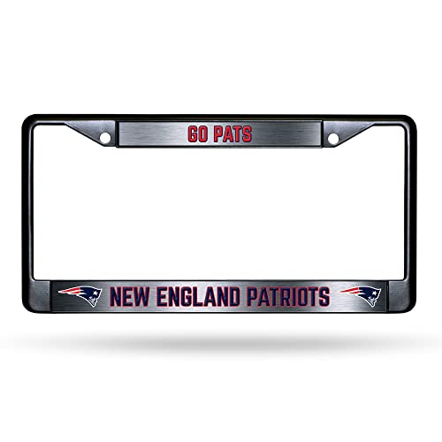 NFL New England Patriots Go Pats Black Chrome License Plate Frame - 2-Screw Mount - color: Patriots