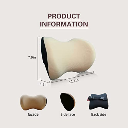 Super Comfy Car Headrest Pillow, Car Pillow for Neck Pain Relief with Adjustable Strap, 100% Memory Foam & Breathable Removable Cover, Ergonomic Design - Softness Travel Car Neck Pillow(Beige, 1PC) - color: Beige