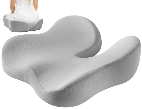 Seat Cushion for Tailbone & Sciatica Pain Relief - Plush Yet Supportive Ergonomic Memory Foam Chair Cushions for Office Chair, Car, Wheelchair,Airplane & Long Sitting(Light Gray) - color: Light Gray