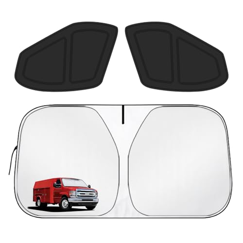 for Fo-rd E-Series 1992-2026 Front Windshield & Side Window Covers, Foldable 3-Piece Window Shades Set, Custom Fit Sunshade Visor for UV Rays & Heat Block, Cargo Van Accessories - size: Fit for Ford E-Series 1992-2026